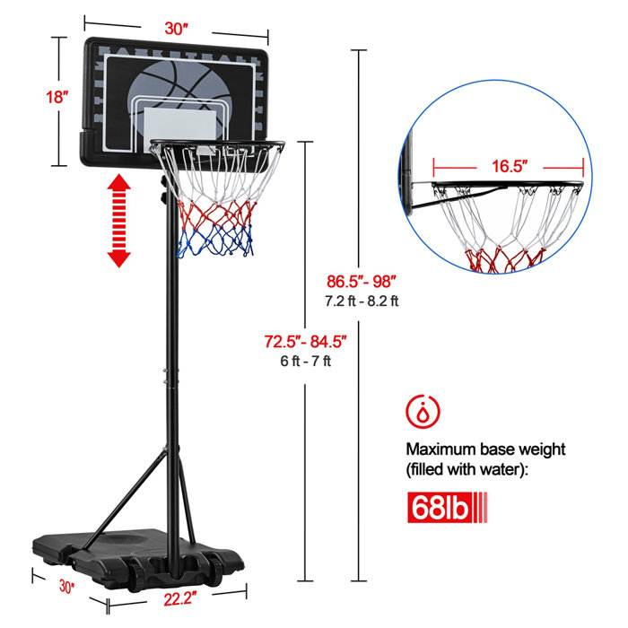 Yaheetech Height Adjustable Metal Portable FullSize Basketball Hoop